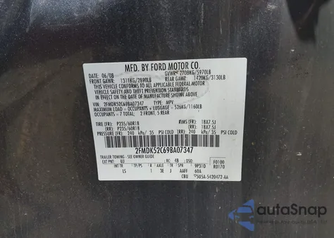 2009 Ford Flex Sel из США, поврежденный, VIN 2FMDK52C69BA07347